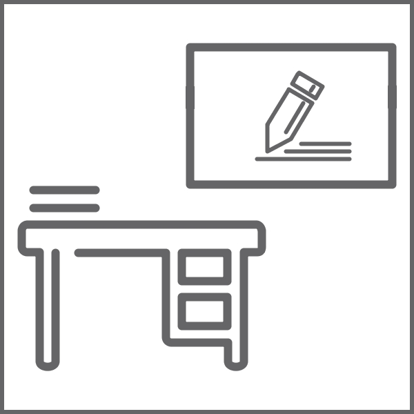 Logo eines Schreibtisches und eines eingerahmten Schreibstiftes.